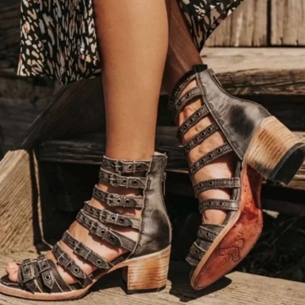 Freebird by Steven Casandra Ice Brown Leather Gladiator Sandals Women's 7